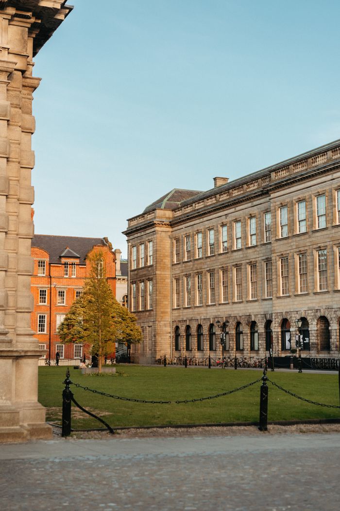 Beautiful historic buildings at Trinity College in Dublin, Ireland, captured during the day.